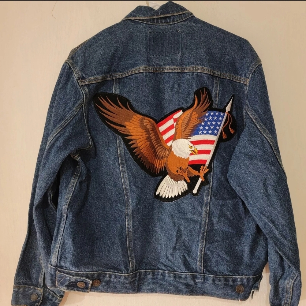 Denim Jacket with Eagle and Flag Patch